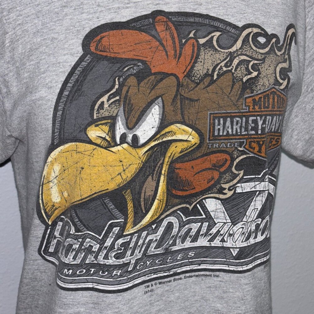 Harley-Davidson Gunslinger Looney Tunes Taz Bugs Tee Gray Small Rare 2014 - Picture 5 of 15